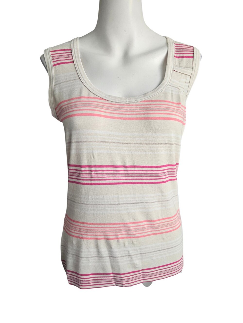 St. John Striped Tank Top Sleeveless‎ Pink Ivory Beige Summer Sm Elevated Basic